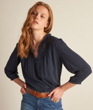 Picture of CAPUCINE LOOSE-FITTING OPENWORK AND EMBROIDERED INK BLOUSE